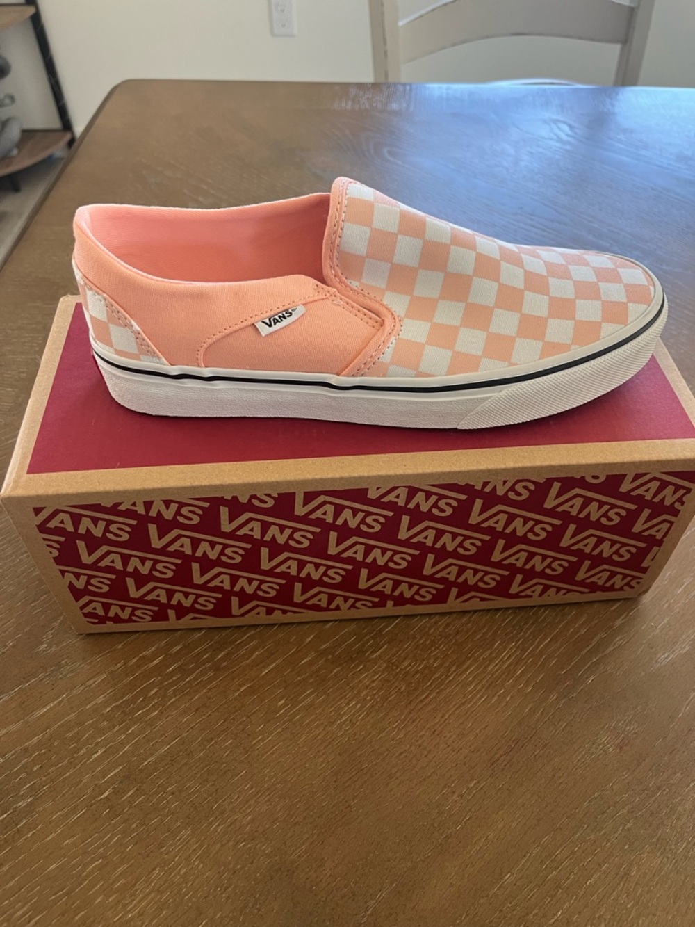 Vans Asher Tropical Peach Checkerboard Slip-On Sneakers